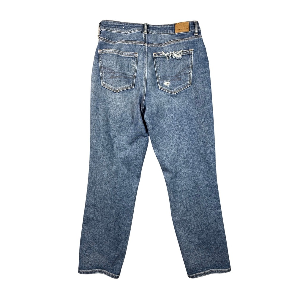 American Eagle Mom Straight Jeans Womens 10 Regular Medium Wash Distressed Blue